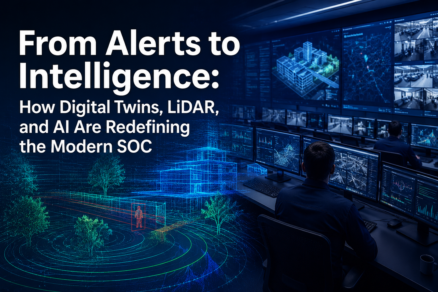 Digital twin visualization with LiDAR and AI technologies powering a modern Security Operations Center.